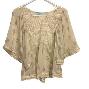 Maurices Sheer Cream Mesh Printed Shirt